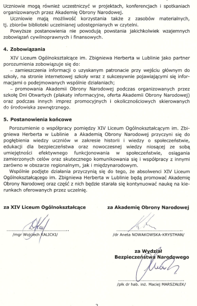 Akademia Obrony Narodowej w Warszawie porozumienie